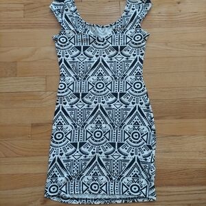 H&M Black and White Patterned Mini Dress